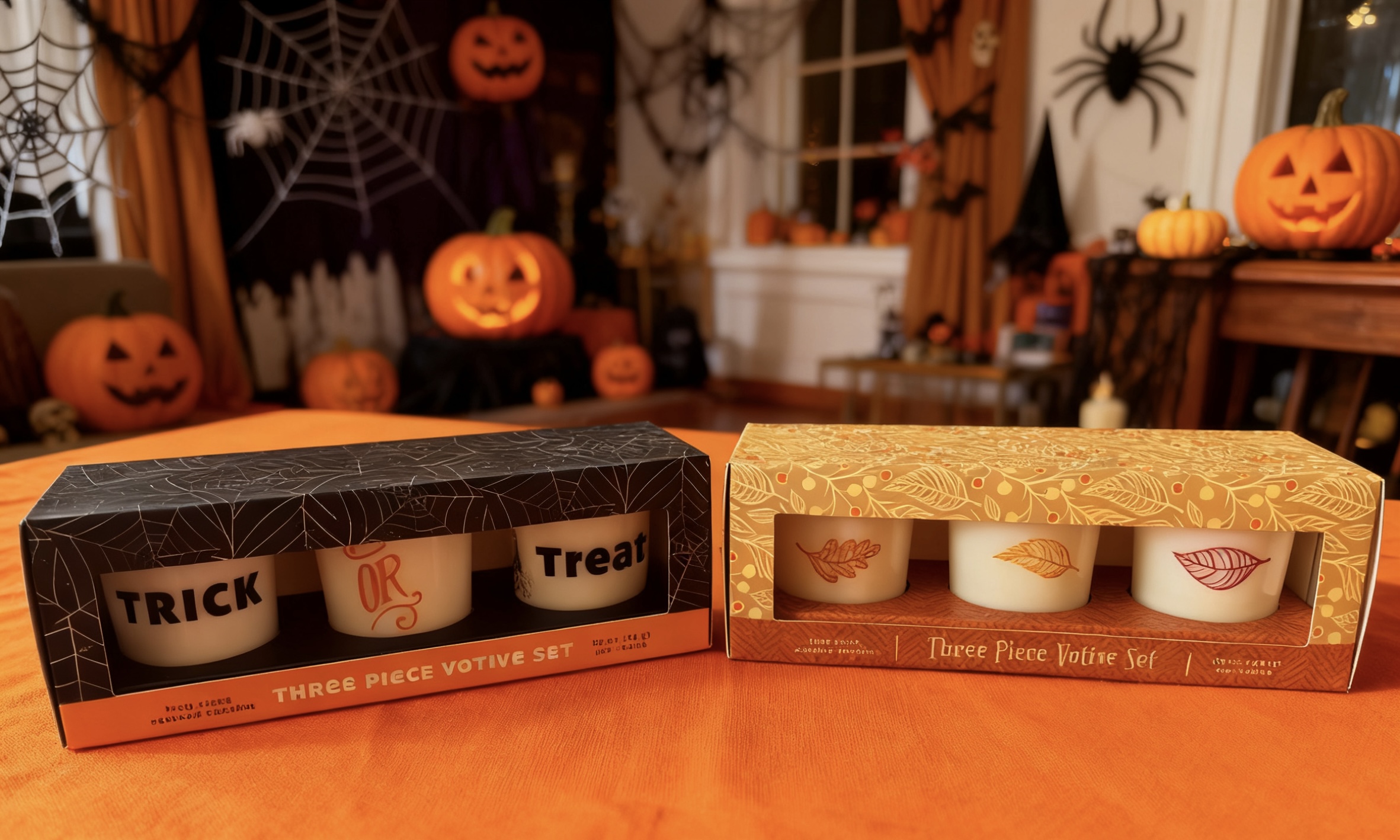 Fall Halloween 3pk Decal Glass Candle (100g wax fill each X 3)